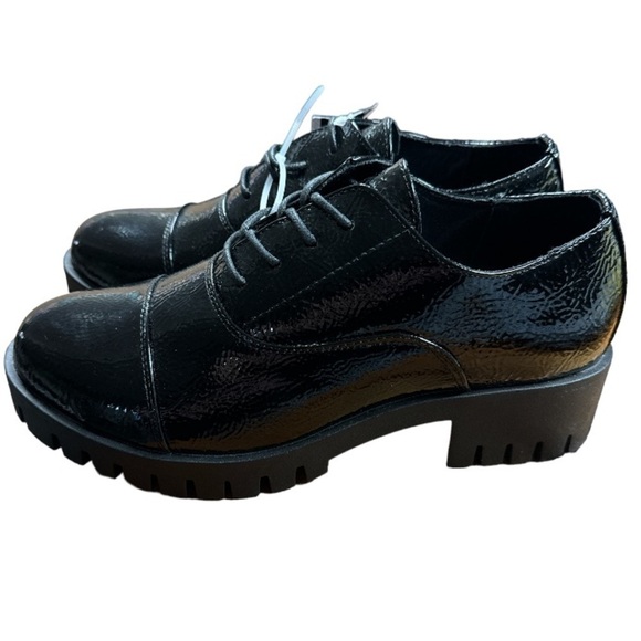 Black Oxford shoes block heel 2” lug like sole size 8 NEW cushion insole - Picture 1 of 5